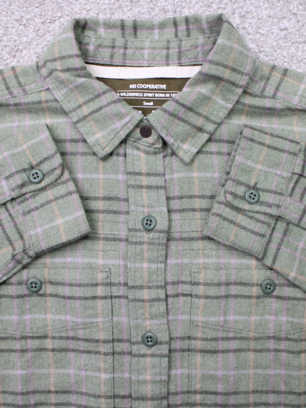 REI Co-op Shirt Womens Small Green Plaid Wallace Lake Flannel Long Sleeve Button
